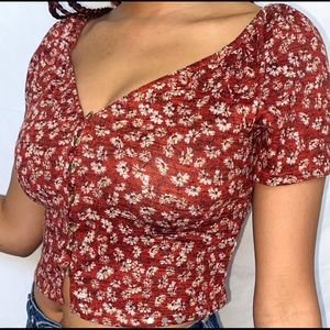 Red floral crop top